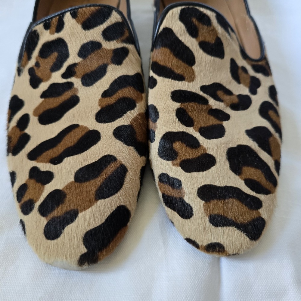 Aquatalia Leopard Calf Hair Loafers Womens 9M Pointed Toe Smoking Flats Italy - Picture 3 of 11